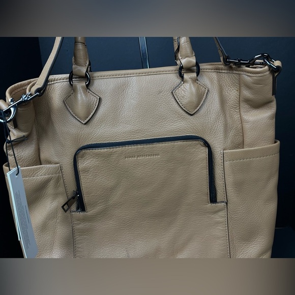 Aimee Kestenberg Tan Leather Tote Bag 15 x 12 x 5"Front Pocket Mag Closure NEW - Picture 4 of 15